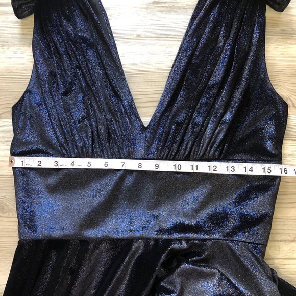 Christian Siriano Velvet V Neck Dress Navy Ruffle - Picture 9 of 10